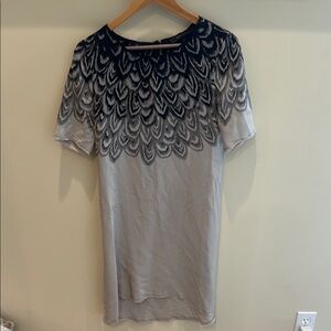 Elegant BCBG Black and Gray Feather Pattern Dress